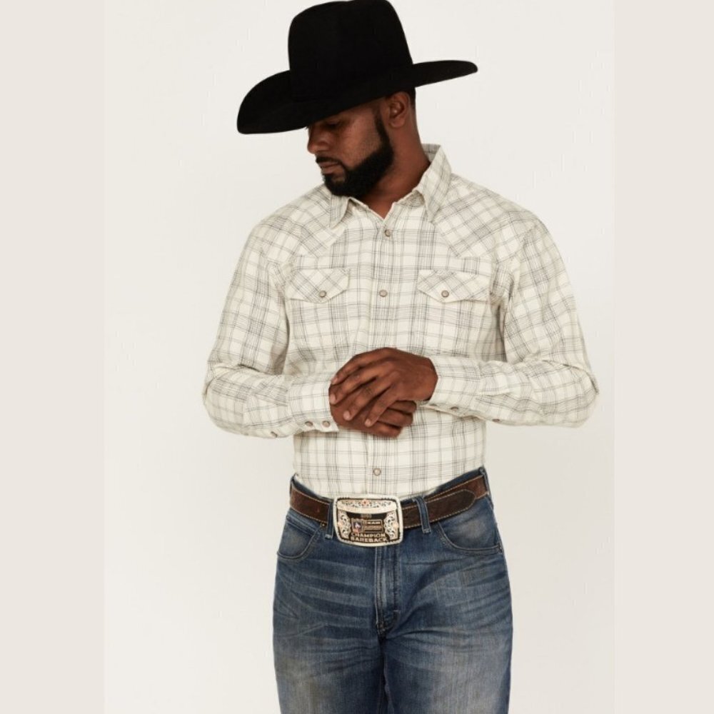 Blue Ranchwear Men's Yarn-Dye Plaid Print Long Sleeve Snap Western Shirt - XXL